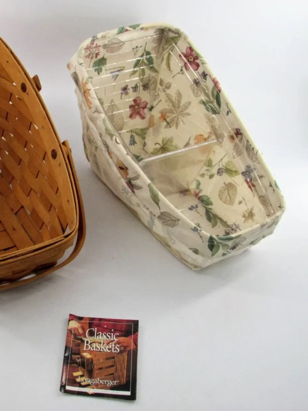 Longaberger 1999 Vegetable Slanted Basket with Floral Liner w/ Plastic Protector